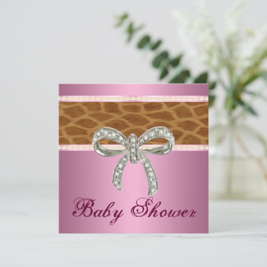 Roze Giraffe Diamond Bow Baby shower Kaart (Staand voorkant)