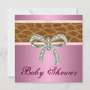 Roze Giraffe Diamond Bow Baby shower Kaart