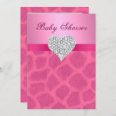 Roze Giraffe Diamond Heart Baby shower Kaart (Voorkant / Achterkant)