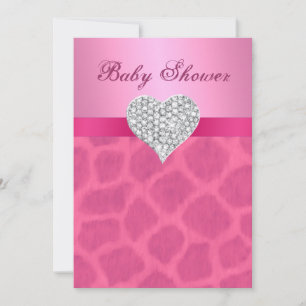 Roze Giraffe Diamond Heart Baby shower Kaart