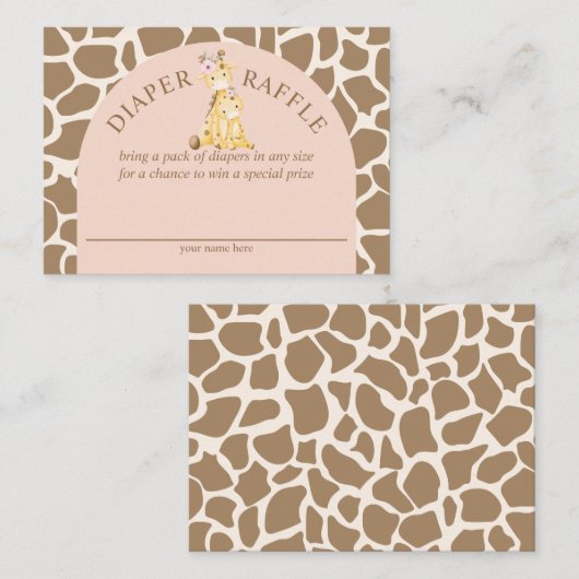 Roze Giraffe Diaper Raffle Informatiekaartje (Voorkant / Achterkant)