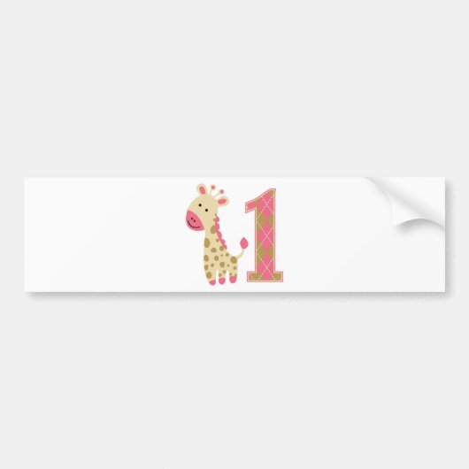 Roze Giraffe eerste verjaardag Bumpersticker (Voorkant)