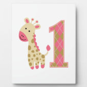 Roze Giraffe eerste verjaardag Fotoplaat (Voorkant)