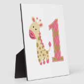 Roze Giraffe eerste verjaardag Fotoplaat (Zijkant)