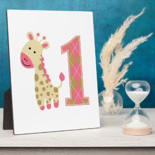 Roze Giraffe eerste verjaardag Fotoplaat