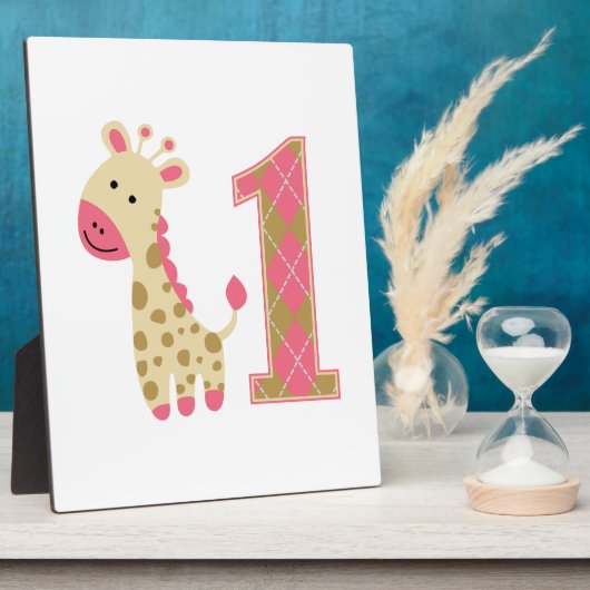 Roze Giraffe eerste verjaardag Fotoplaat (Zijkant)