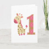 Roze Giraffe eerste verjaardag Kaart (Voorkant)