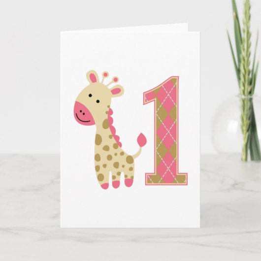 Roze Giraffe eerste verjaardag Kaart (Voorkant)