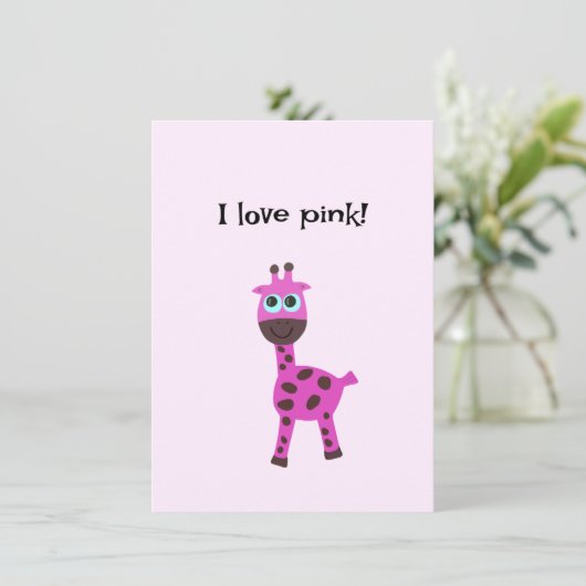 Roze giraffe feestdagenkaart (Staand voorkant)