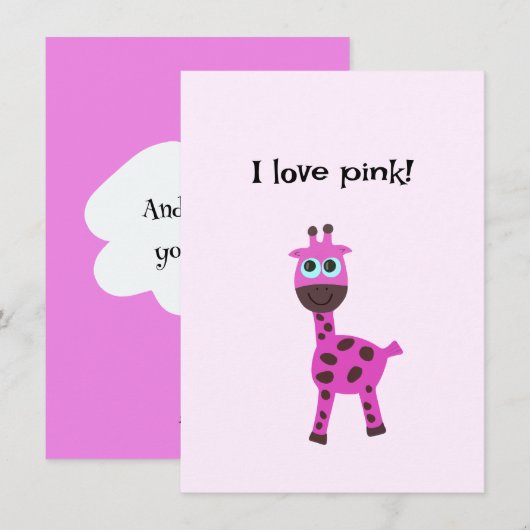 Roze giraffe feestdagenkaart (Voorkant / Achterkant)
