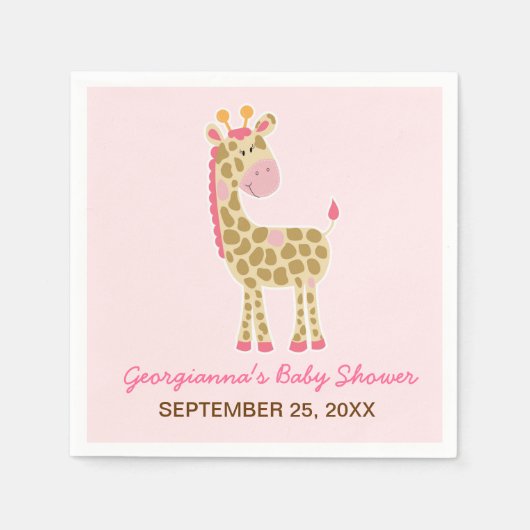 Roze Giraffe Gepersonaliseerd Baby shower Napkin Servetten (Voorkant)
