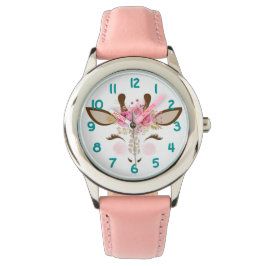 Roze Giraffe gezicht Kinder Horloge