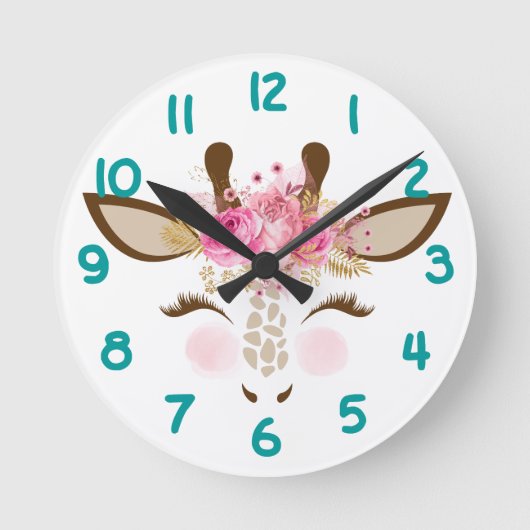 Roze Giraffe gezicht Kinder Ronde Klok (Voorkant)
