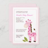 Roze Giraffe Girl Baby shower Kaart (Voorkant / Achterkant)