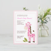 Roze Giraffe Girl Baby shower Kaart (Staand voorkant)