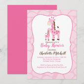 Roze Giraffe Girl Baby shower Kaart (Voorkant / Achterkant)