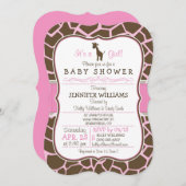 Roze Giraffe Girl Baby shower Kaart (Voorkant / Achterkant)
