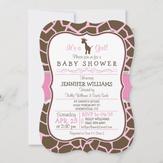 Roze Giraffe Girl Baby shower Kaart (Voorkant)