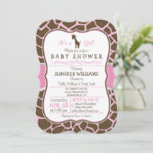 Roze Giraffe Girl Baby shower Kaart (Staand voorkant)