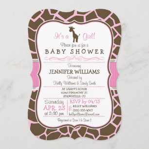 Roze Giraffe Girl Baby shower Kaart