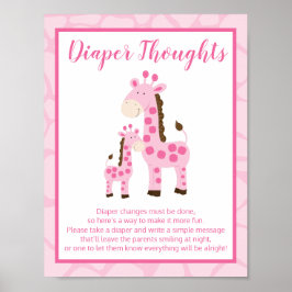 Roze Giraffe Girl Diaper Thoughts Baby shower Game Poster