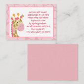 Roze Giraffe Girl Enclosure Book Request Cards Informatiekaartje (Voorkant / Achterkant)