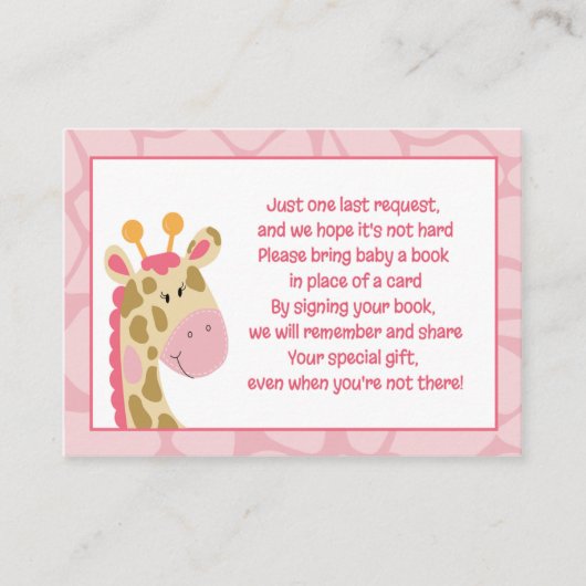 Roze Giraffe Girl Enclosure Book Request Cards Informatiekaartje (Voorkant)