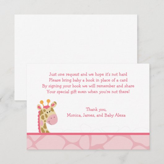Roze Giraffe Girl Safari RSVP Enclosure Cards Informatiekaartje (Voorkant / Achterkant)
