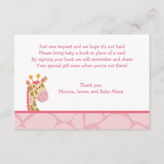 Roze Giraffe Girl Safari RSVP Enclosure Cards Informatiekaartje (Voorkant)