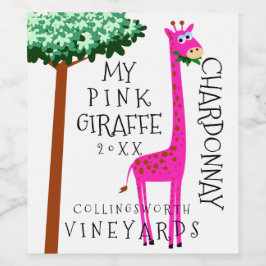 Roze Giraffe Grappig Zelfgemaakt Wijn Etiket