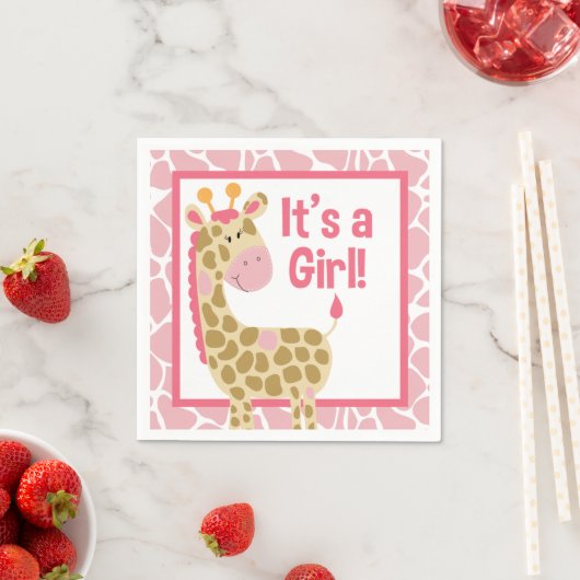 Roze Giraffe Het is een meisje Baby shower Napkins Servetten (Insitu)