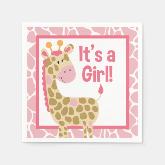 Roze Giraffe Het is een meisje Baby shower Napkins Servetten (Voorkant)