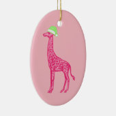 Roze Giraffe in een Green Santa Hat Keramisch Ornament (Rechts)