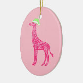 Roze Giraffe in een Green Santa Hat Keramisch Ornament (Links)