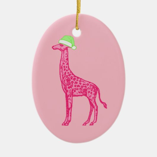 Roze Giraffe in een Green Santa Hat Keramisch Ornament (Voorkant)