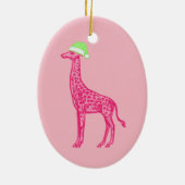 Roze Giraffe in een Green Santa Hat Keramisch Ornament (Achterkant)