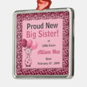 Roze Giraffe kerst met roze nieuwe zuster Metalen Ornament (Links)