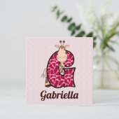 Roze Giraffe Letter G Birthday Party Kaart (Staand voorkant)