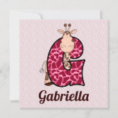 Roze Giraffe Letter G Birthday Party Kaart (Voorkant)