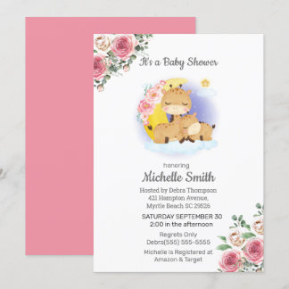 Roze Giraffe Mam Baby shower Kaart