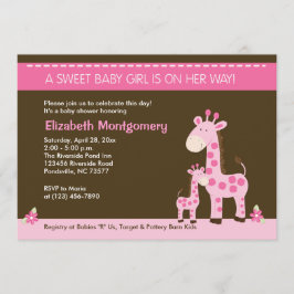 Roze Giraffe Mammie en Baby Girl Shower Kaart