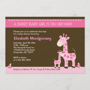 Roze Giraffe Mammie en Baby Girl Shower Kaart