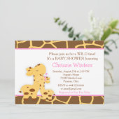 Roze Giraffe Meisje Baby Borrel Kaart (Staand voorkant)