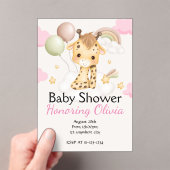 Roze Giraffe meisje BABY SHOWER UITNODIGING (Insitu (Draagbaar))