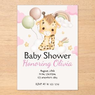 Roze Giraffe meisje BABY SHOWER UITNODIGING