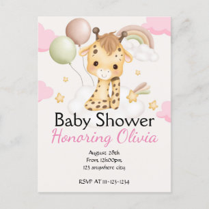 Roze Giraffe meisje BABY SHOWER UITNODIGING