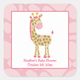Roze Giraffe Meisje Safari Square Favor Stickers