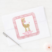 Roze Giraffe Meisje Safari Square Favor Stickers (Envelop)