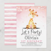 Roze Giraffe Meisje Verjaardag Uitnodiging (Voorkant / Achterkant)