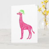 Roze Giraffe met groene kerstmuts Kaart (Gele Bloem)